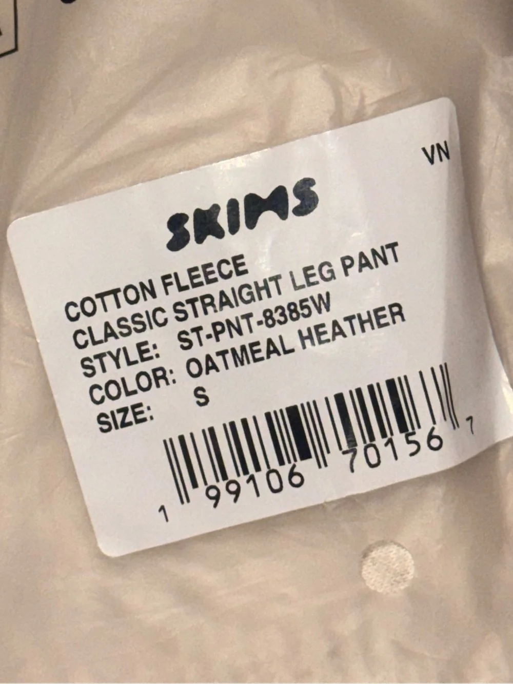 NWT SKIMS Cotton Fleece Classic Straight-Leg Pants in Oatmeal Heather sz S - Picture 7 of 9